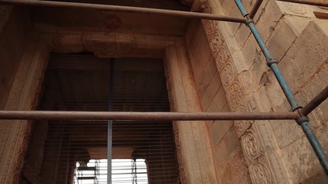 Given support by using Iron Rods to Ruined Mandapam at Hampi to protect a monument.