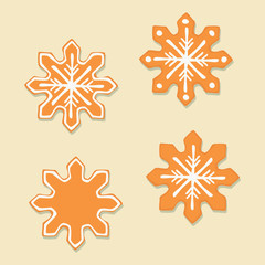 Snowflake gingerbread cookie vector icons, cartoon style design.