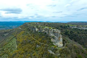 Fototapeta na wymiar Panoramic aerial view of cave city Mangup-Kale, near the city of Bakhchisarai, Crimea