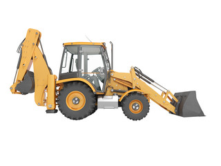 Construction equipment excavator loader with jaw bucket at the base of the tractor left view 3d render on white background no shadow