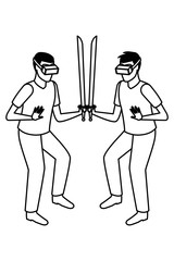 Fototapeta premium virtual reality technology experience cartoon in black and white