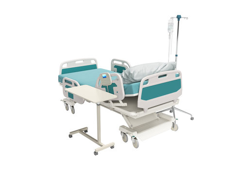 Concept hospital bed semi automatic with dropper 3d render on white background no shadow