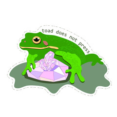 sticker toad, frog with crystals and lettering toad does not press on a white isolated background for scrapbooking, design