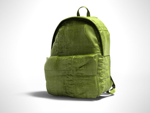 Green koton teen backpack school 3d render on gray background with shadow