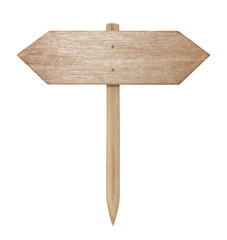 Wooden sign isolated on white with clipping path