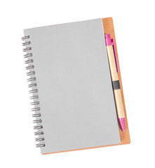 Notebook with blue pen isolated