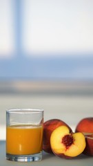 peaches and glass of juice