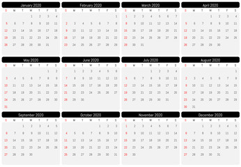 2020 wall calendar. Vector simple design