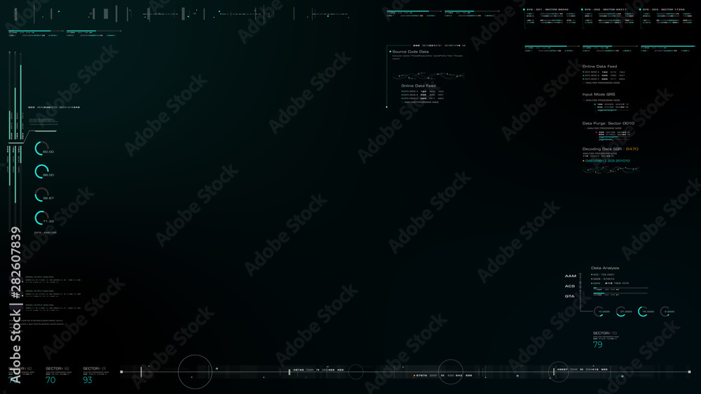 Poster Advance motion graphic futuristic user interface head up display screen with Holographic electromagnetic engine with gravitational fields energy particles wave and digital data telemetry information