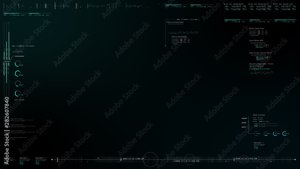 Poster Advance motion graphic futuristic user interface head up display screen with Holographic electromagnetic engine with gravitational fields energy particles wave and digital data telemetry information