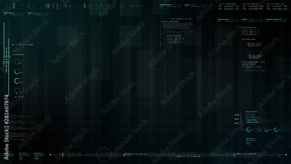 Fototapete Advance motion graphic futuristic user interface head up display screen with Holographic electromagnetic engine with gravitational fields energy particles wave and digital data telemetry information