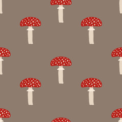 Seamless Pattern With Fly Agaric Mushrooms.