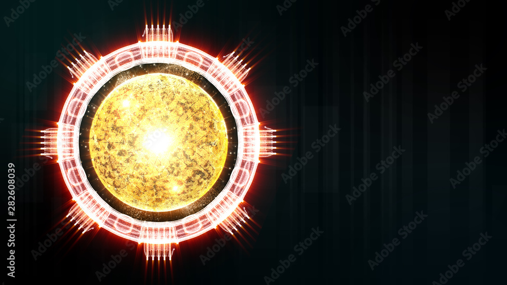 Leinwandbilder Advance motion graphic futuristic user interface head up display screen with Holographic electromagnetic engine with gravitational fields energy particles wave and digital data telemetry information
