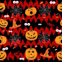 Abstract seamless pumpkin pattern for girls,boy, kids, halloween, clothes. Creative vector halloween pattern with pumpkin scary face, smile. Funny pumpkin pattern for textile and fabric. Fashion style