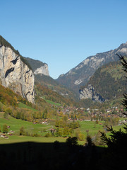 Lauterbrunnen valley, Switzerland with sheer cliffs