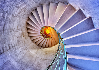 an old round spiral stairway.