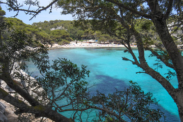 Panoramic views of Cala Macarella in Menorca