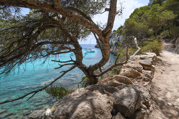 Panoramic views of Cala Macarella in Menorca