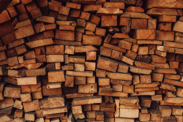 Firewood for heating a village house. Close-up.