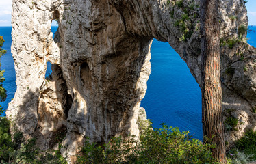 Italy, Capri, panorama and details of the Natural Arch