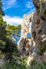 Italy, Capri, panorama and details of the Natural Arch