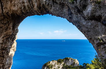Italy, Capri, panorama and details of the Natural Arch