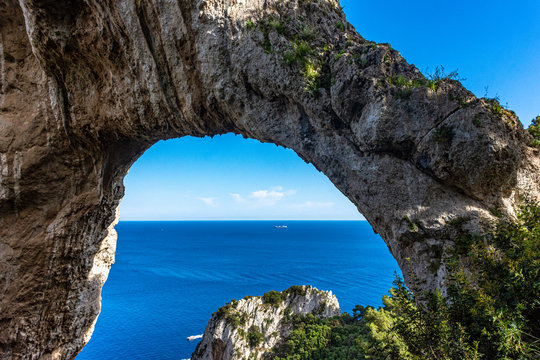 Italy, Capri, panorama and details of the Natural Arch