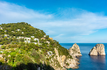 Italy, Capri, view of the famous Faraglioni. 