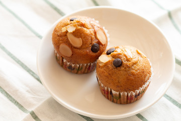 Homemade Banana cupcake with chocolate and cashew nut