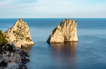 Italy, Capri, panoramic view of the famous Faraglioni