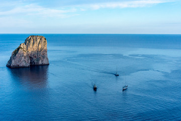 Italy, Capri, panoramic view of the famous Faraglioni