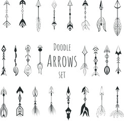 Doodle boho arrows vector set, hand drawn icons.