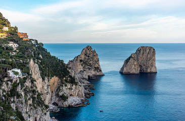 Fototapeta na wymiar Italy, Capri, panoramic view of the famous Faraglioni