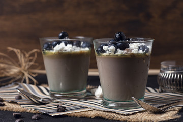 Front view delicious chocolate mousse cups