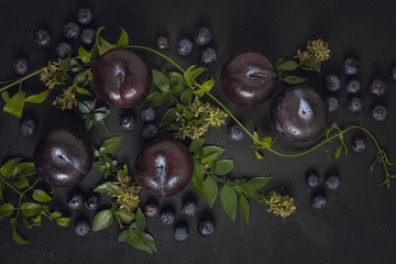 Top view healthy fruit assortment