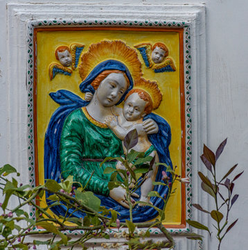 Italy, Capri, Madonna su ceramica in a street