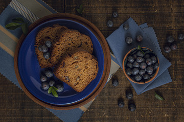 Blueberries and cake top view