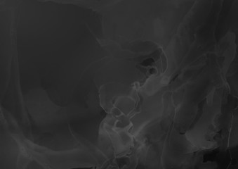 Hand painted black alcohol ink background. Abstract delicate gray texture. Contemporary wallpaper. Fog effect.