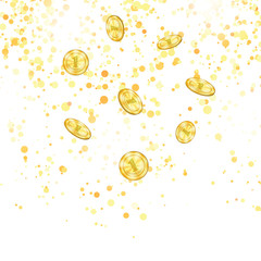 Realistic Gold Coins Falling from the Top. Yellow Metal Money on Falling Confetti Background.