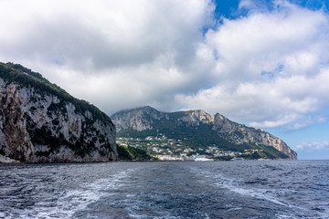Italy, Capri, view of the coast seen from the sea.