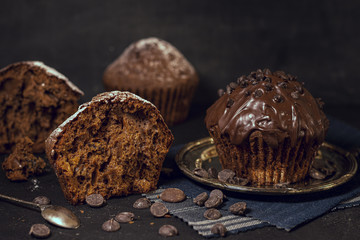 Slices of baked muffins and cacao chips