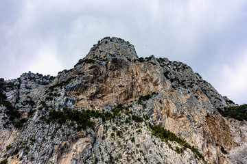 Italy, Capri, view of the coast seen from the sea.