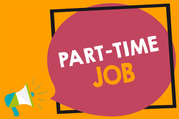 Word writing text Part Time Job. Business concept for Weekender Freelance Casual OJT Neophyte Stint Seasonal Megaphone loudspeaker loud screaming orange background frame speech bubble