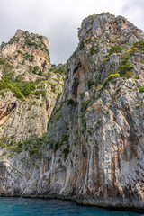 Italy, Capri, view of the coast seen from the sea.