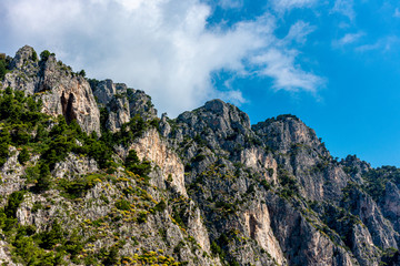 Italy, Capri, view of the coast seen from the sea.