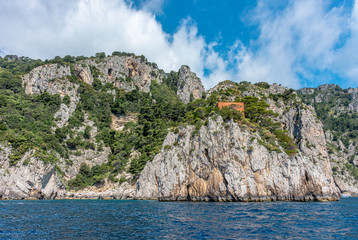 Italy, Capri, panorama of a house overlooking the sea.