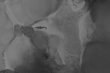 Hand painted black alcohol ink background. Abstract delicate gray texture. Contemporary wallpaper. Fog effect.