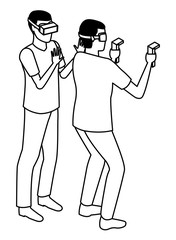 virtual reality technology experience cartoon in black and white