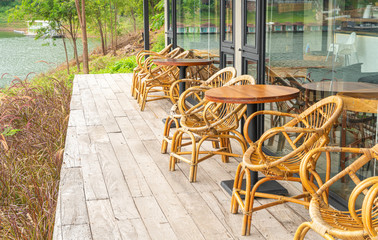 wood table and chair in cafe restaurant