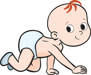 cute little baby boy or girl crawls on all four extremities